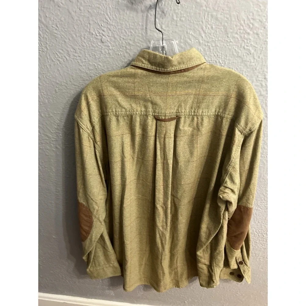 Orvis Long Sleeve Shirt Green Window Pane Suede Elbow Men Size Large - Picture 5 of 7